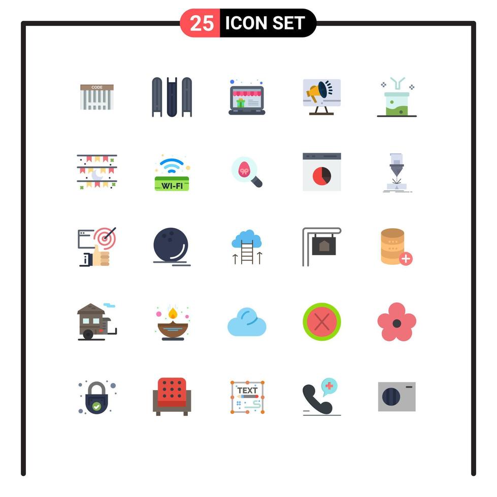 Pictogram Set of 25 Simple Flat Colors of data analytics voice shop speaker high volume Editable Vector Design Elements