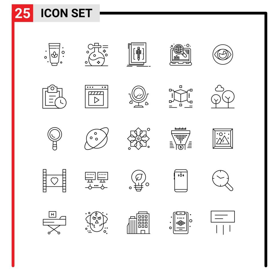 conjunto de pictogramas de 25 líneas simples de optimización de edición de seo ocular elementos de diseño vectorial editables en Internet vector
