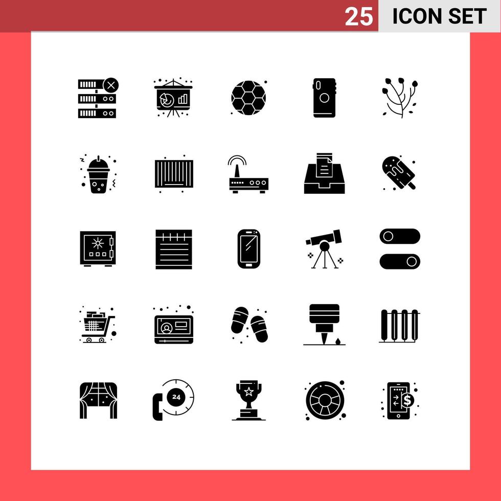 Universal Icon Symbols Group of 25 Modern Solid Glyphs of flower anemone gym camera mobile Editable Vector Design Elements