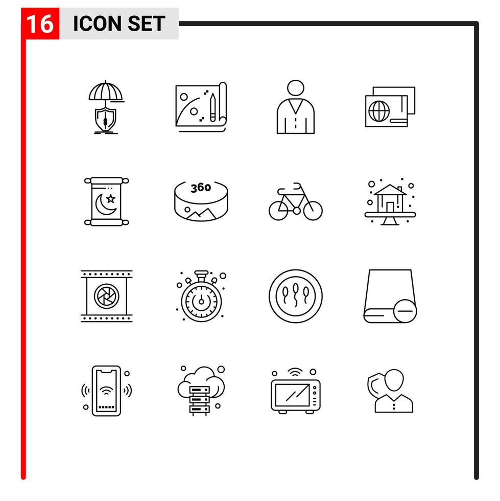 Universal Icon Symbols Group of 16 Modern Outlines of ramadan passport avatar pass user Editable Vector Design Elements