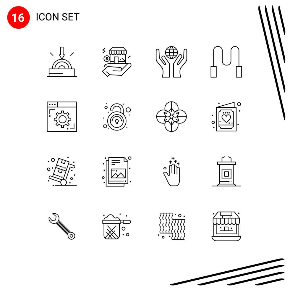 Group of 16 Outlines Signs and Symbols for webpage internet care browser skipping Editable Vector Design Elements