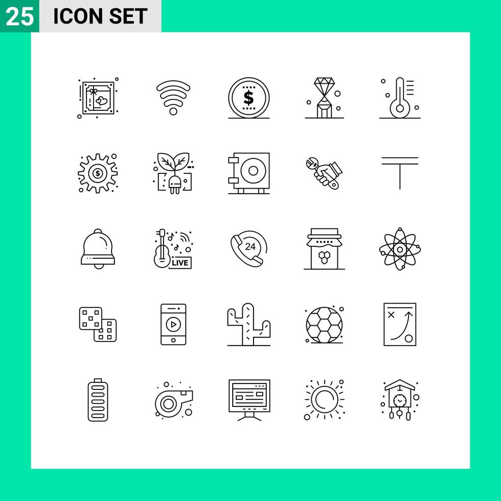 Pictogram Set of 25 Simple Lines of cooking value finance pen diamond Editable Vector Design Elements