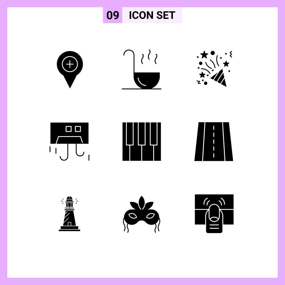 9 Universal Solid Glyph Signs Symbols of music hardware christmas devices condition Editable Vector Design Elements