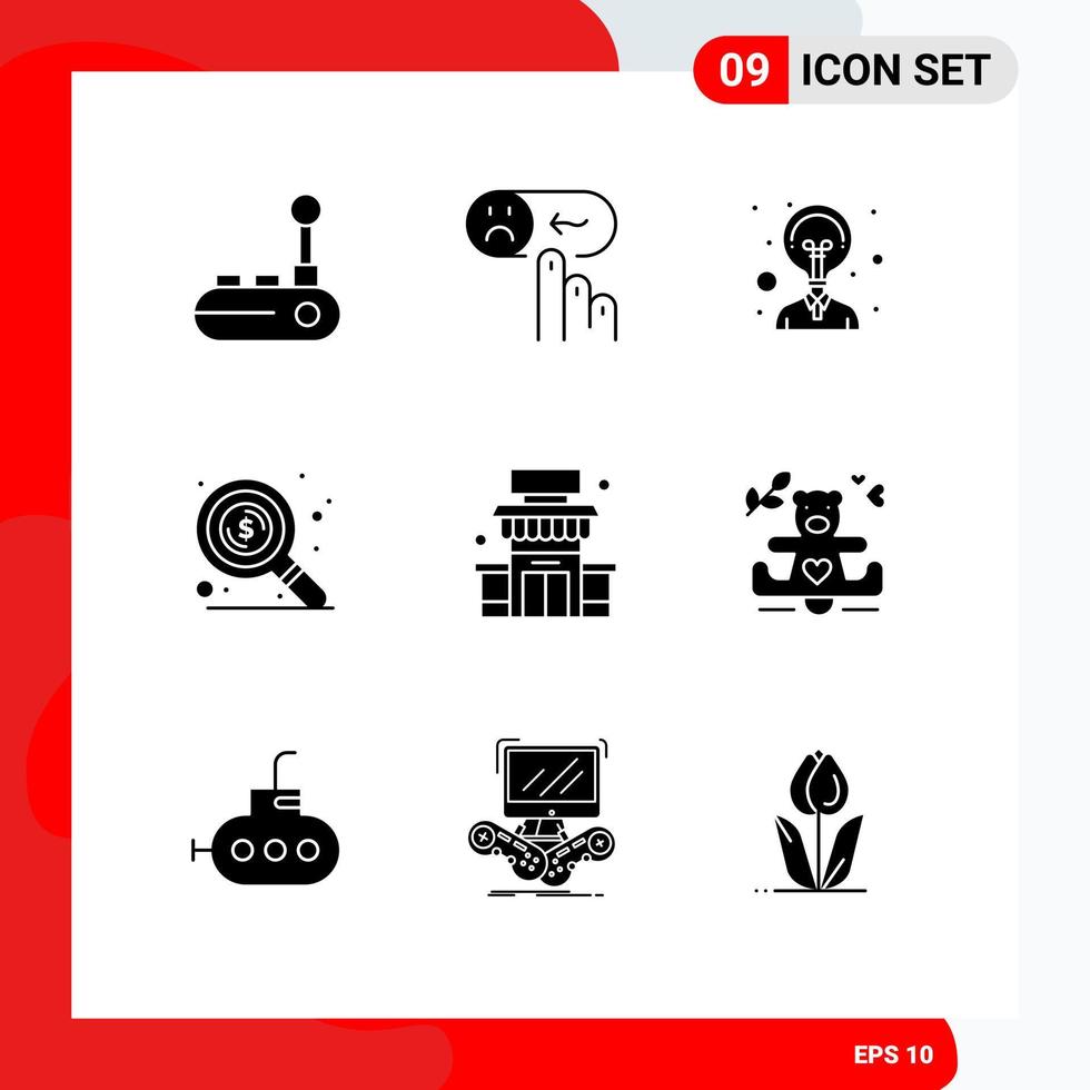 Group of 9 Modern Solid Glyphs Set for store building support search find Editable Vector Design Elements