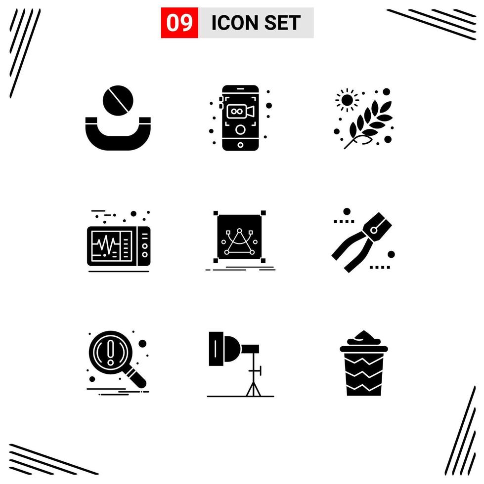 Modern Set of 9 Solid Glyphs Pictograph of resize editing farming edit heart beat Editable Vector Design Elements