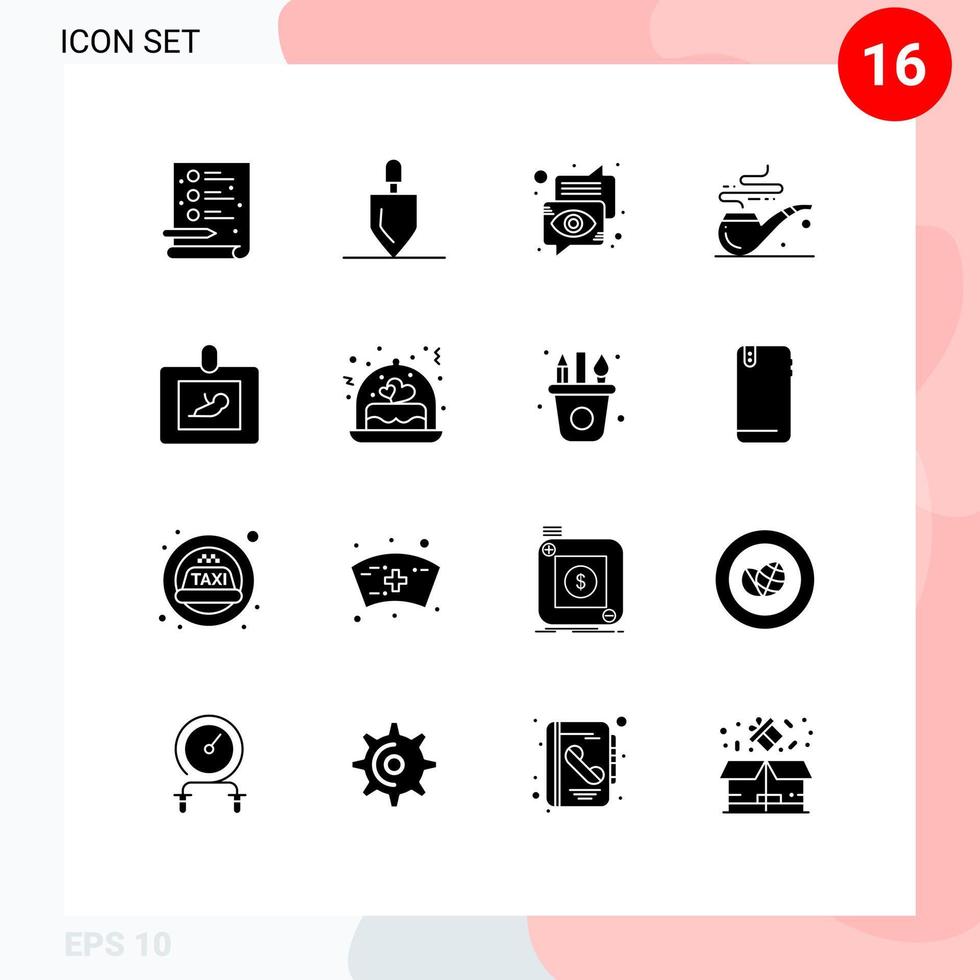 User Interface Pack of 16 Basic Solid Glyphs of medicine baby chat st pipe Editable Vector Design Elements