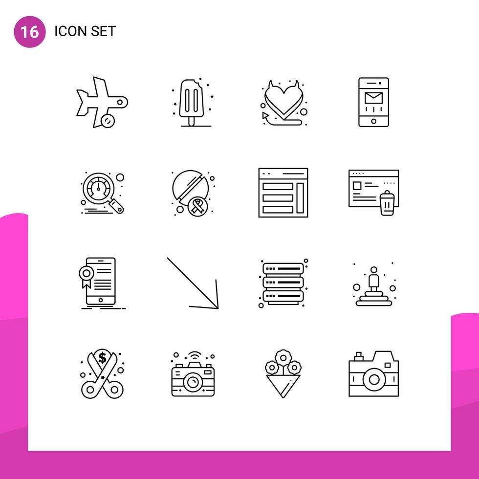 16 Universal Outlines Set for Web and Mobile Applications performance message sweet mail envelopes Editable Vector Design Elements