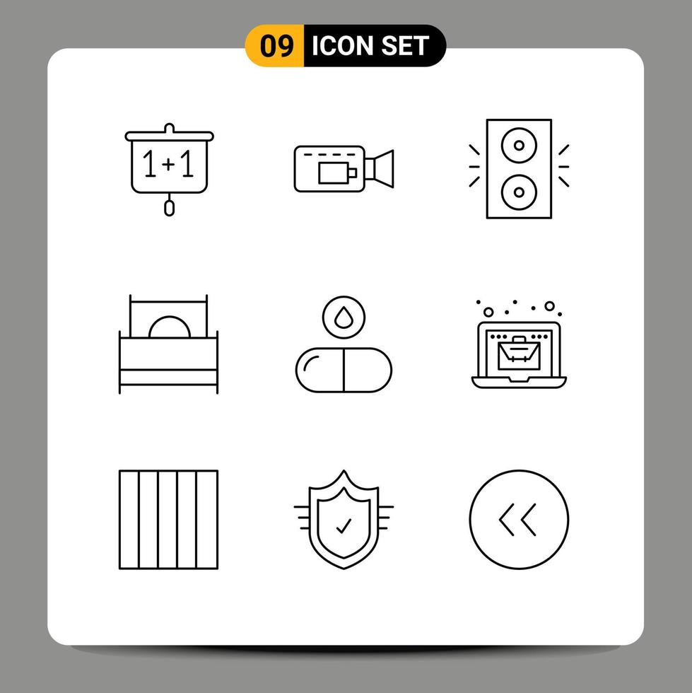 9 User Interface Outline Pack of modern Signs and Symbols of tablet interior holiday furniture double Editable Vector Design Elements