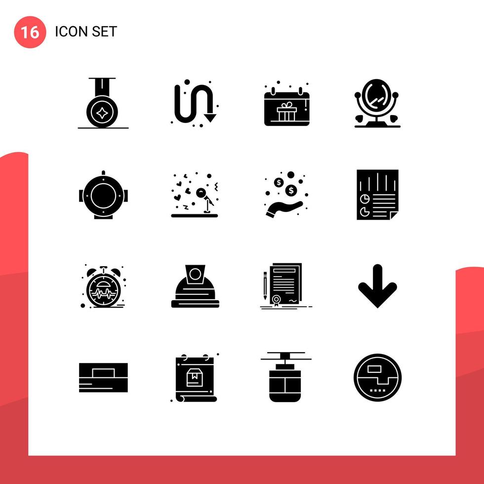Pack of 16 Modern Solid Glyphs Signs and Symbols for Web Print Media such as microphone marine hand helm interior Editable Vector Design Elements