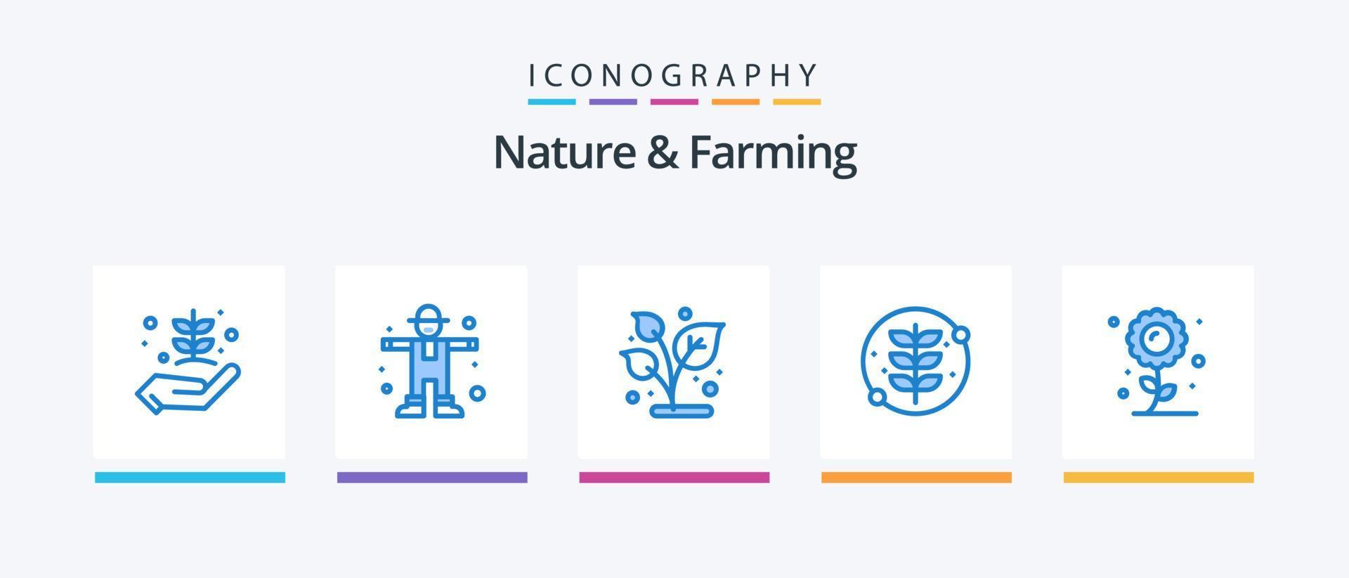 Nature And Farming Blue 5 Icon Pack Including . plant. scarecrow. flower. plant. Creative Icons Design vector