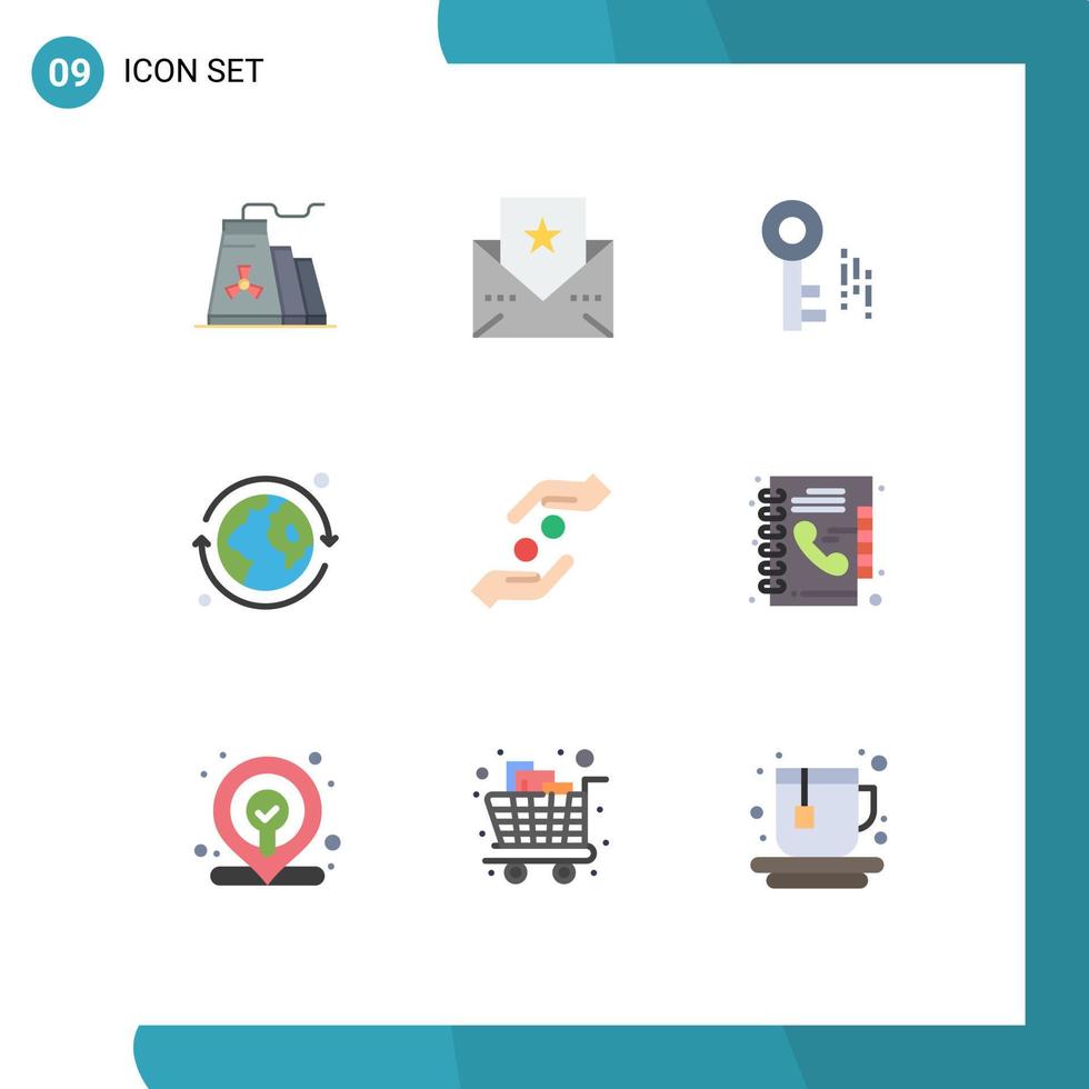 Flat Color Pack of 9 Universal Symbols of shahada hands security faith world Editable Vector Design Elements