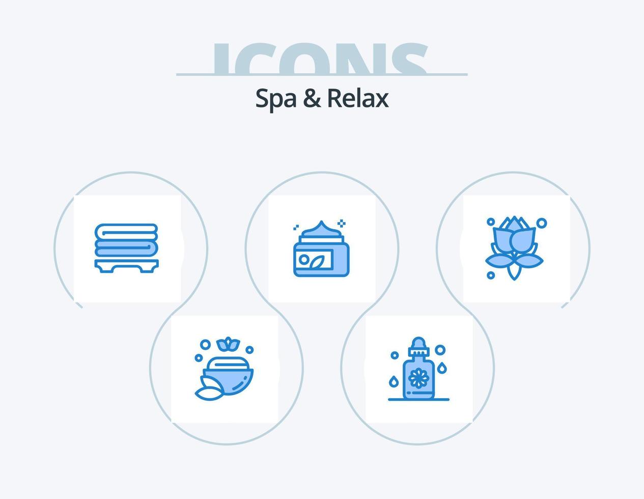 spa y relax blue icon pack 5 diseño de iconos. . planta. toallas hojas. verde vector