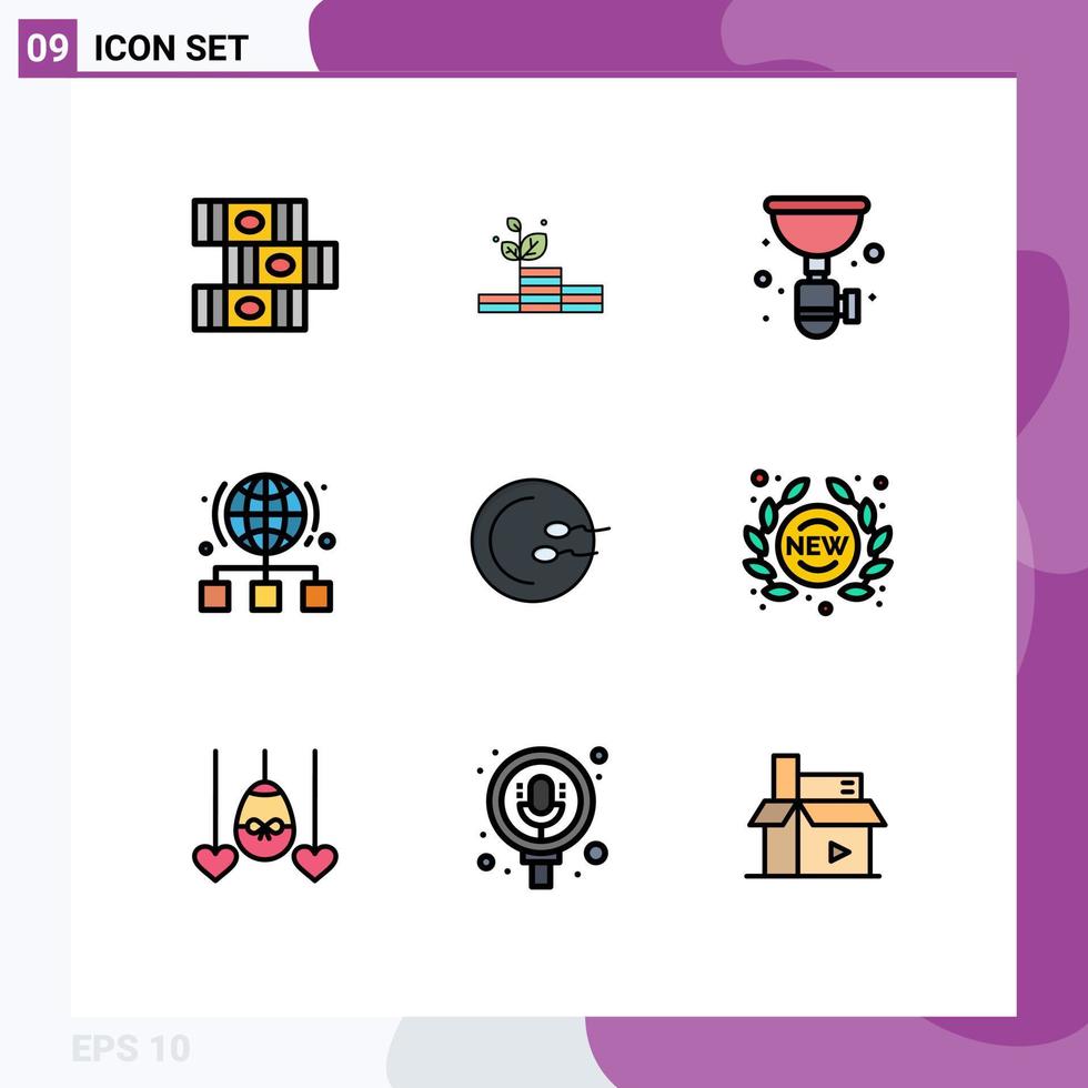User Interface Pack of 9 Basic Filledline Flat Colors of process network plumber link globe Editable Vector Design Elements