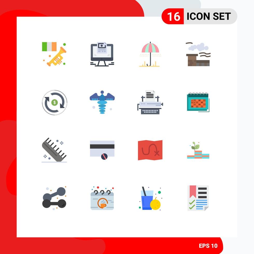 16 User Interface Flat Color Pack of modern Signs and Symbols of finance landscape website industry spring Editable Pack of Creative Vector Design Elements