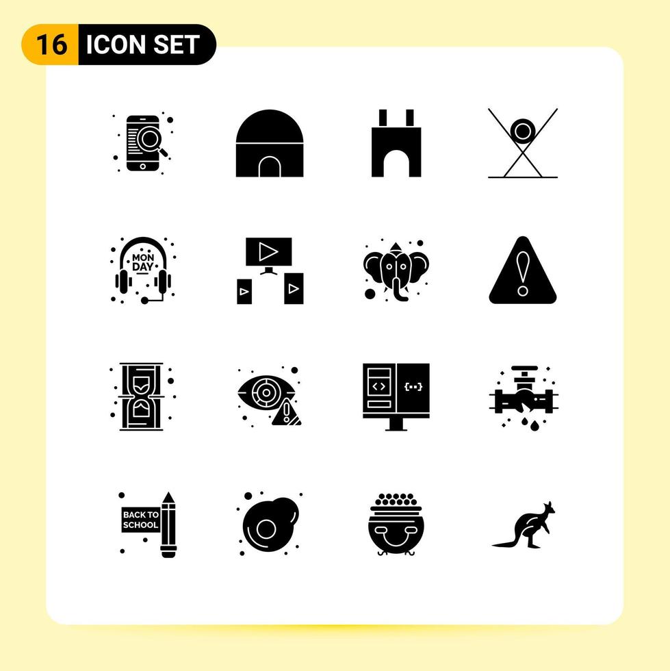 16 Thematic Vector Solid Glyphs and Editable Symbols of sushi food castle fast food medieval Editable Vector Design Elements
