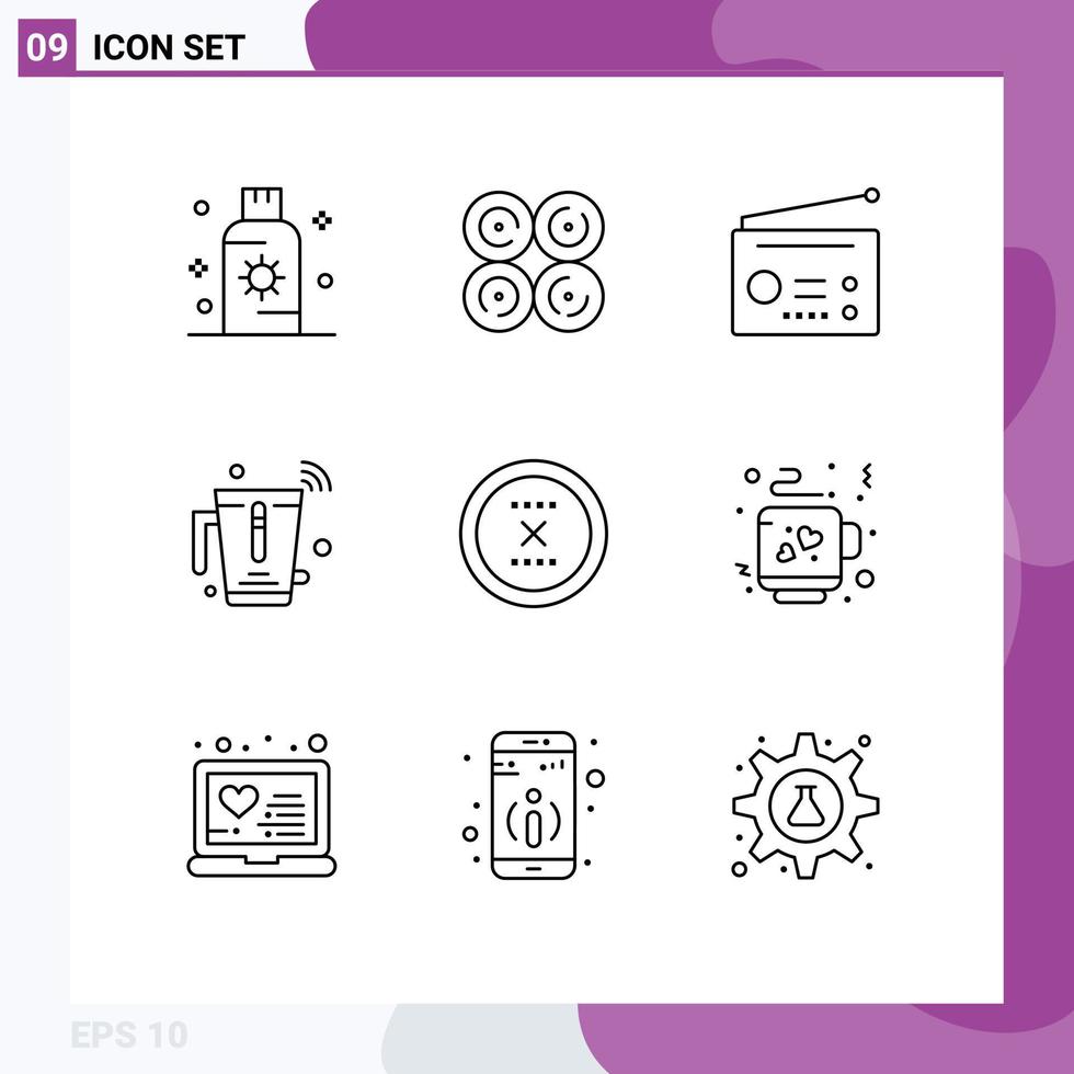 Mobile Interface Outline Set of 9 Pictograms of internet mixer sweet juice technology Editable Vector Design Elements