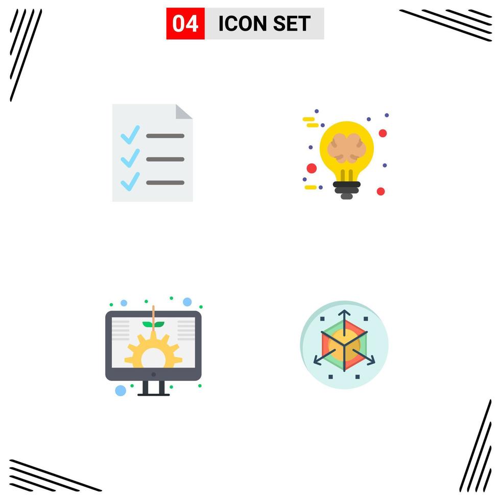 conjunto moderno de 4 iconos y símbolos planos, como documentos de inversión, cerebro, tormenta de ideas, elementos de diseño vectorial editables a escala vector