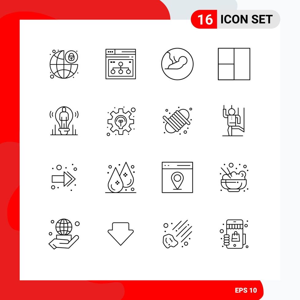 Universal Icon Symbols Group of 16 Modern Outlines of user bulb share layout medical Editable Vector Design Elements