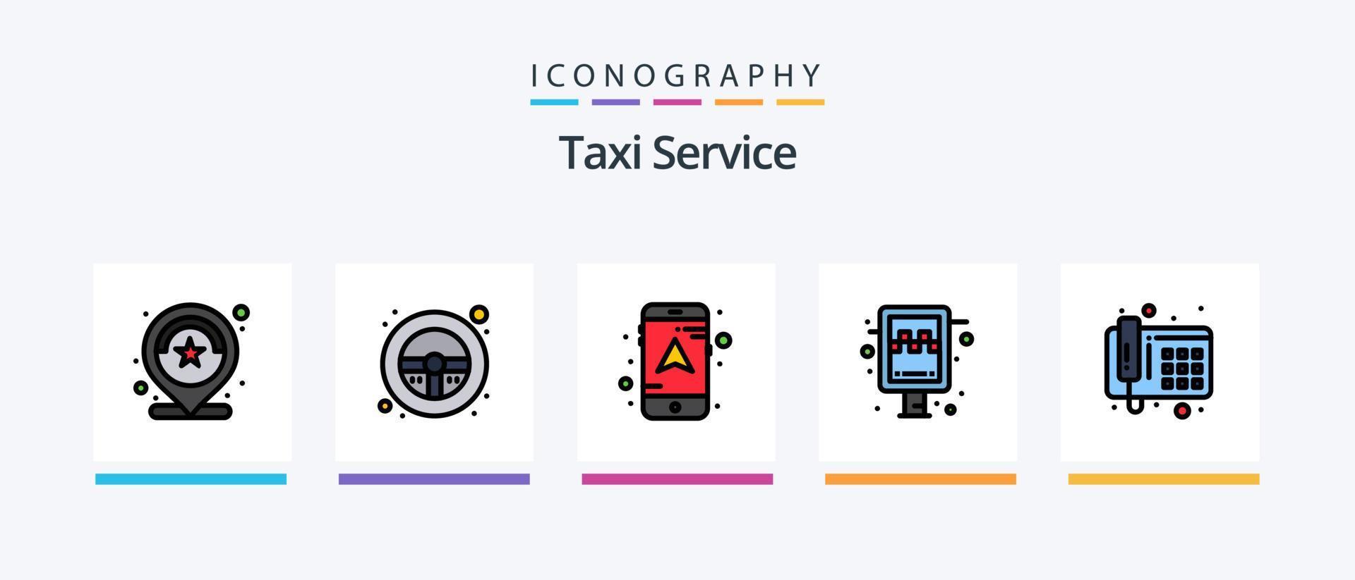 la línea de servicio de taxi llenó el paquete de 5 iconos, incluida la búsqueda. Taxi. cliente. buscar. persona. diseño de iconos creativos vector