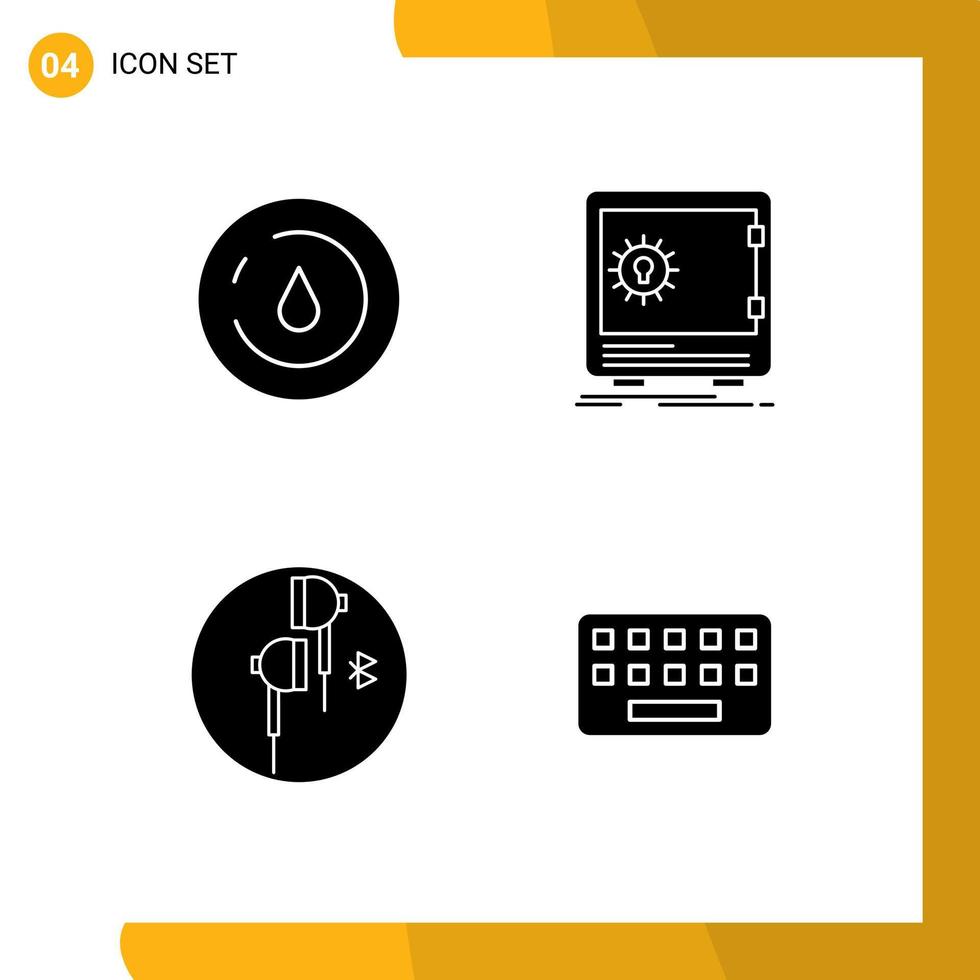 Mobile Interface Solid Glyph Set of 4 Pictograms of energy headphone water safe phone Editable Vector Design Elements