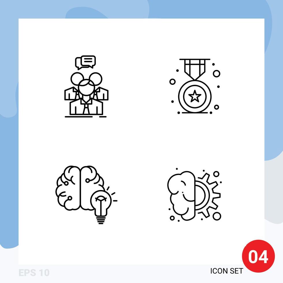 Modern Set of 4 Filledline Flat Colors and symbols such as group idea people badge brain Editable Vector Design Elements