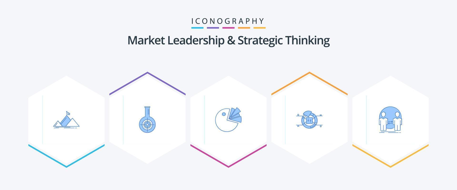 Market Leadership And Strategic Thinking 25 Blue icon pack including report. pie. reaction. diagram. chart vector