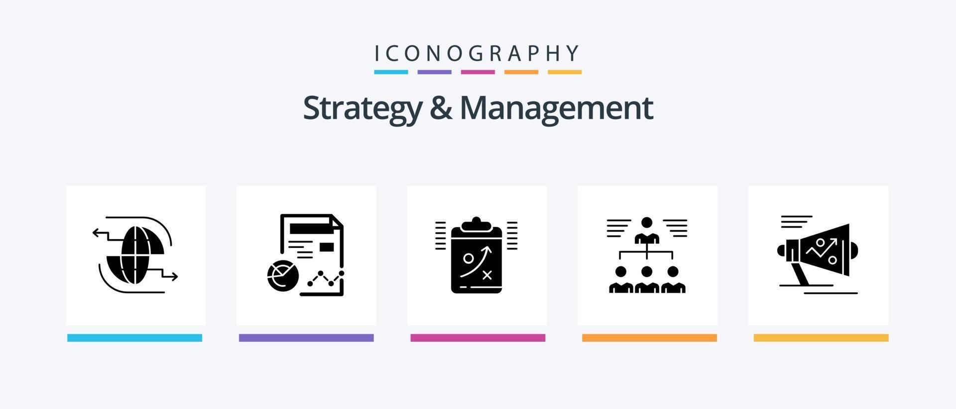 Strategy And Management Glyph 5 Icon Pack Including teamwork. businessman. analytics. management. strategy. Creative Icons Design vector
