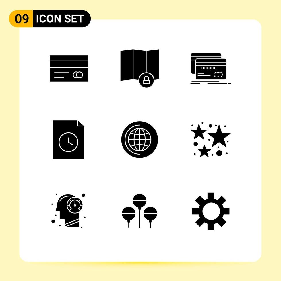 Modern Set of 9 Solid Glyphs Pictograph of cd education card history document Editable Vector Design Elements