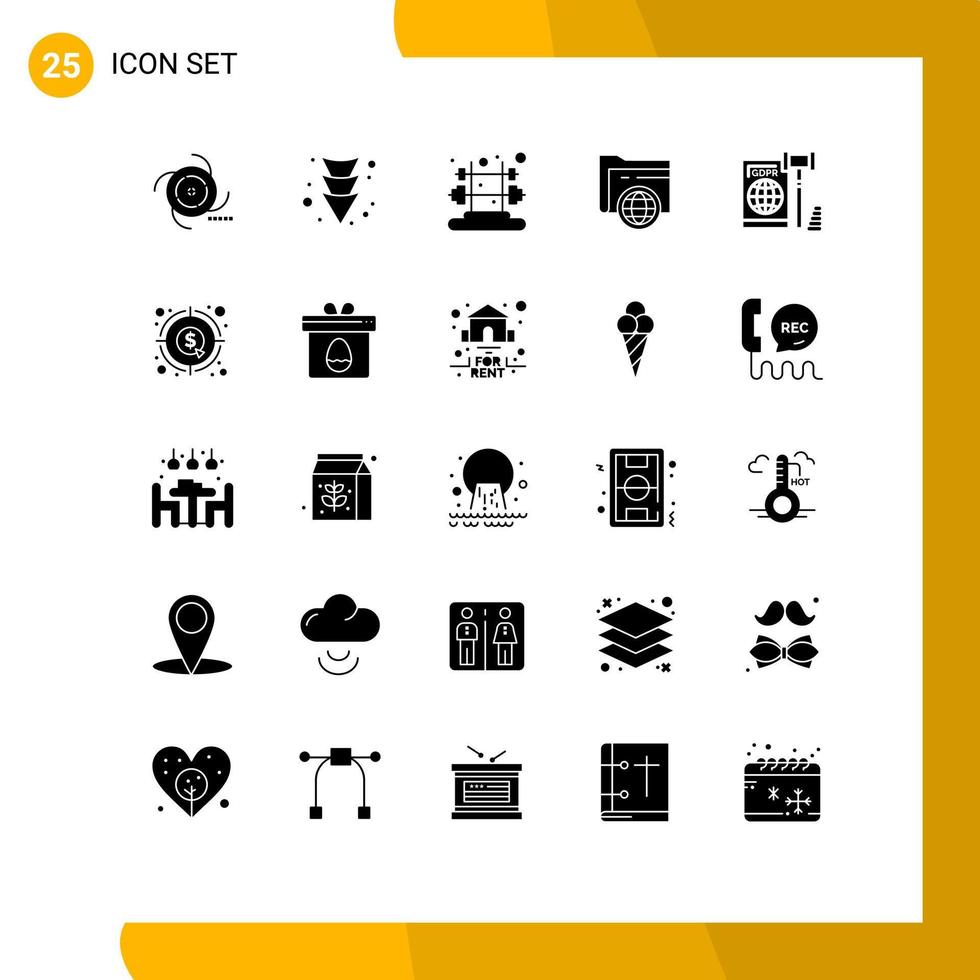 Modern Set of 25 Solid Glyphs and symbols such as gdpr business fitness globe storage Editable Vector Design Elements