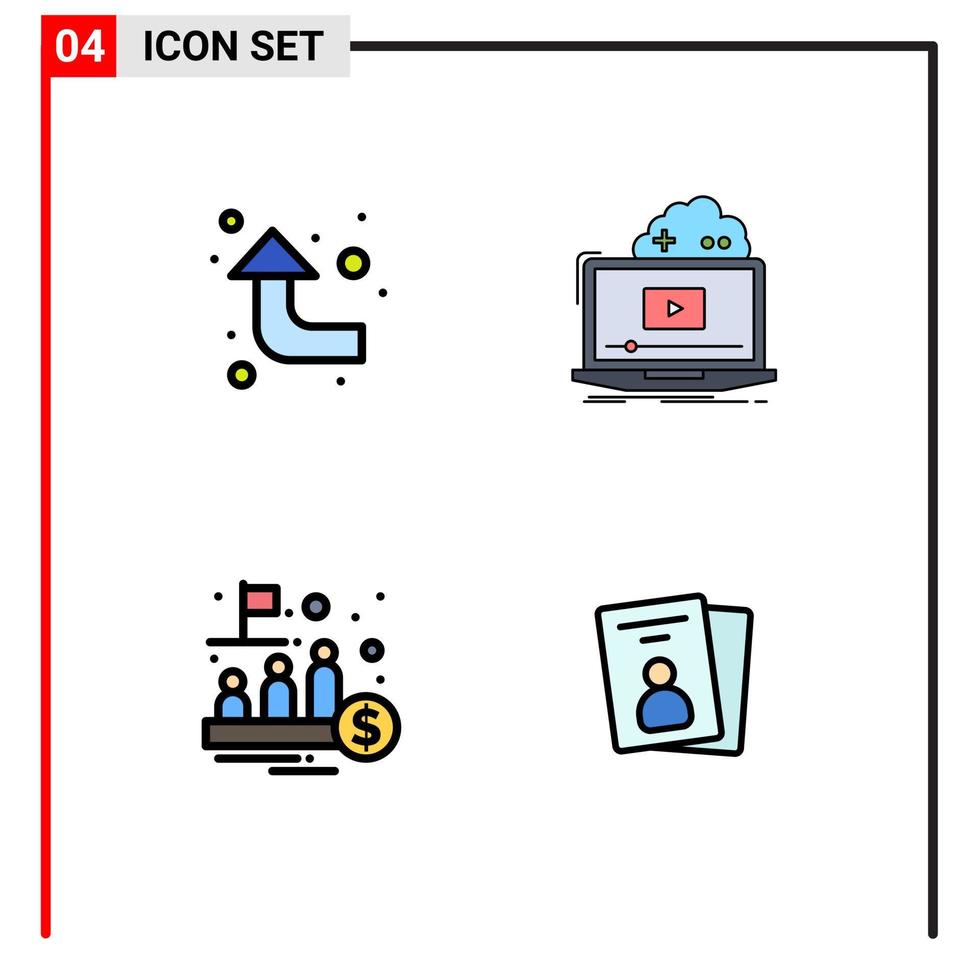 Group of 4 Filledline Flat Colors Signs and Symbols for arrows ipo cloud streaming public Editable Vector Design Elements