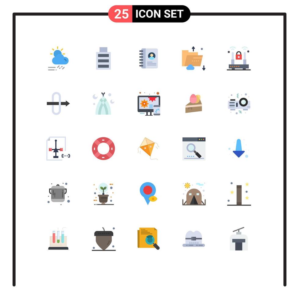 User Interface Pack of 25 Basic Flat Colors of internet storage book multimedia data Editable Vector Design Elements