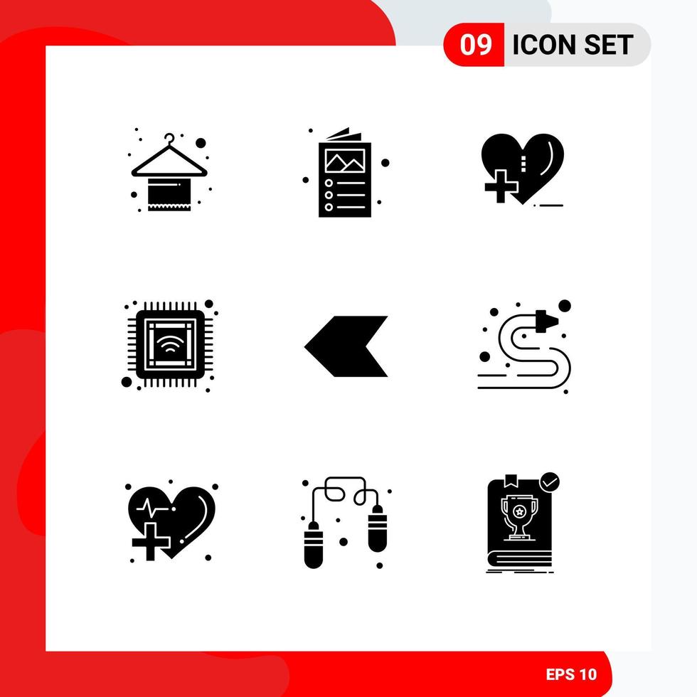 User Interface Pack of 9 Basic Solid Glyphs of pointer smart love future chip Editable Vector Design Elements