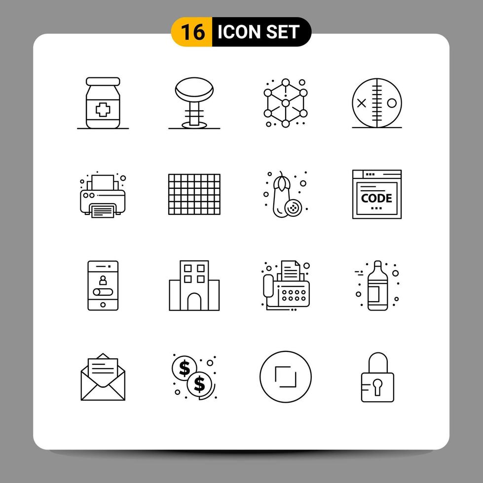 Mobile Interface Outline Set of 16 Pictograms of fax puncture modeling halloween costume Editable Vector Design Elements
