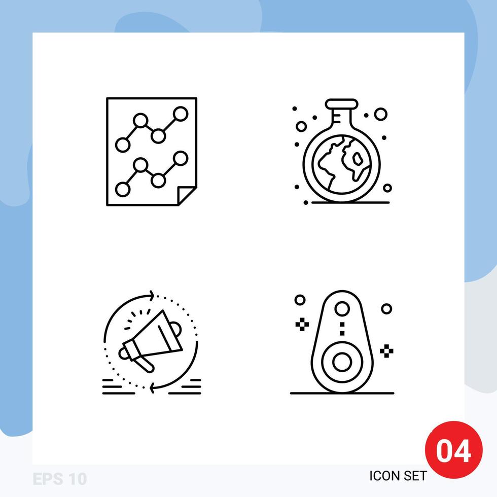 Pictogram Set of 4 Simple Filledline Flat Colors of analytics advertising paper green megaphone Editable Vector Design Elements