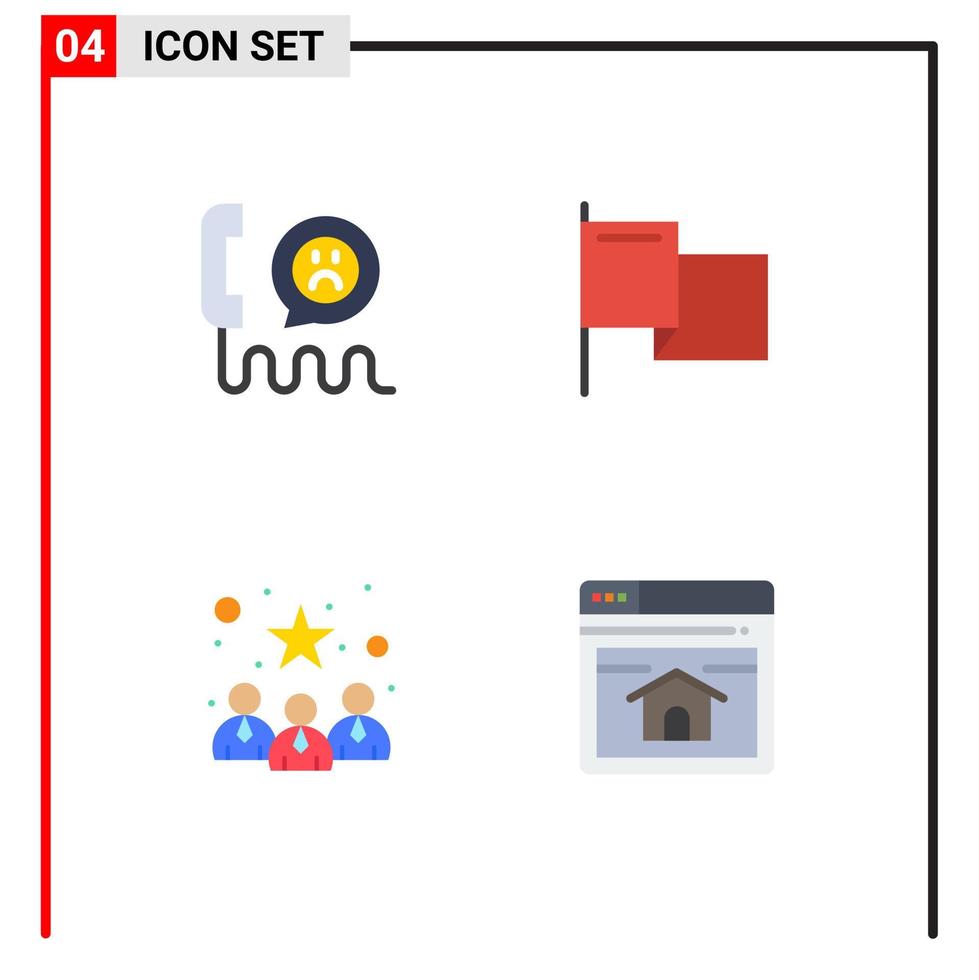 Mobile Interface Flat Icon Set of 4 Pictograms of contact candidates phone flag best team Editable Vector Design Elements