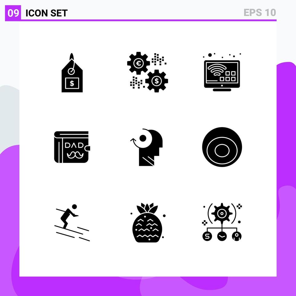 Pictogram Set of 9 Simple Solid Glyphs of clear father revenue dad tv Editable Vector Design Elements