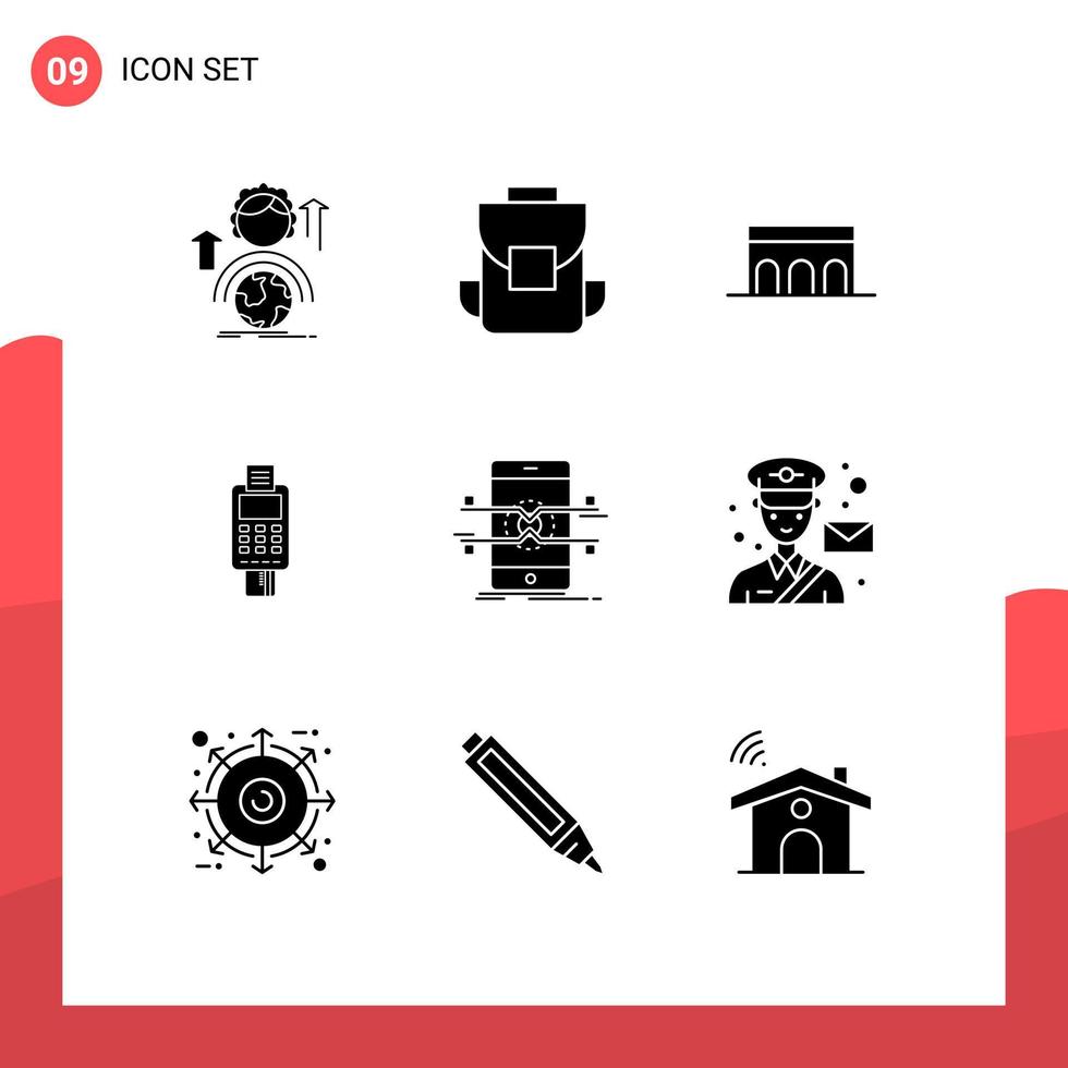 9 Universal Solid Glyph Signs Symbols of check business back bag machine historic Editable Vector Design Elements