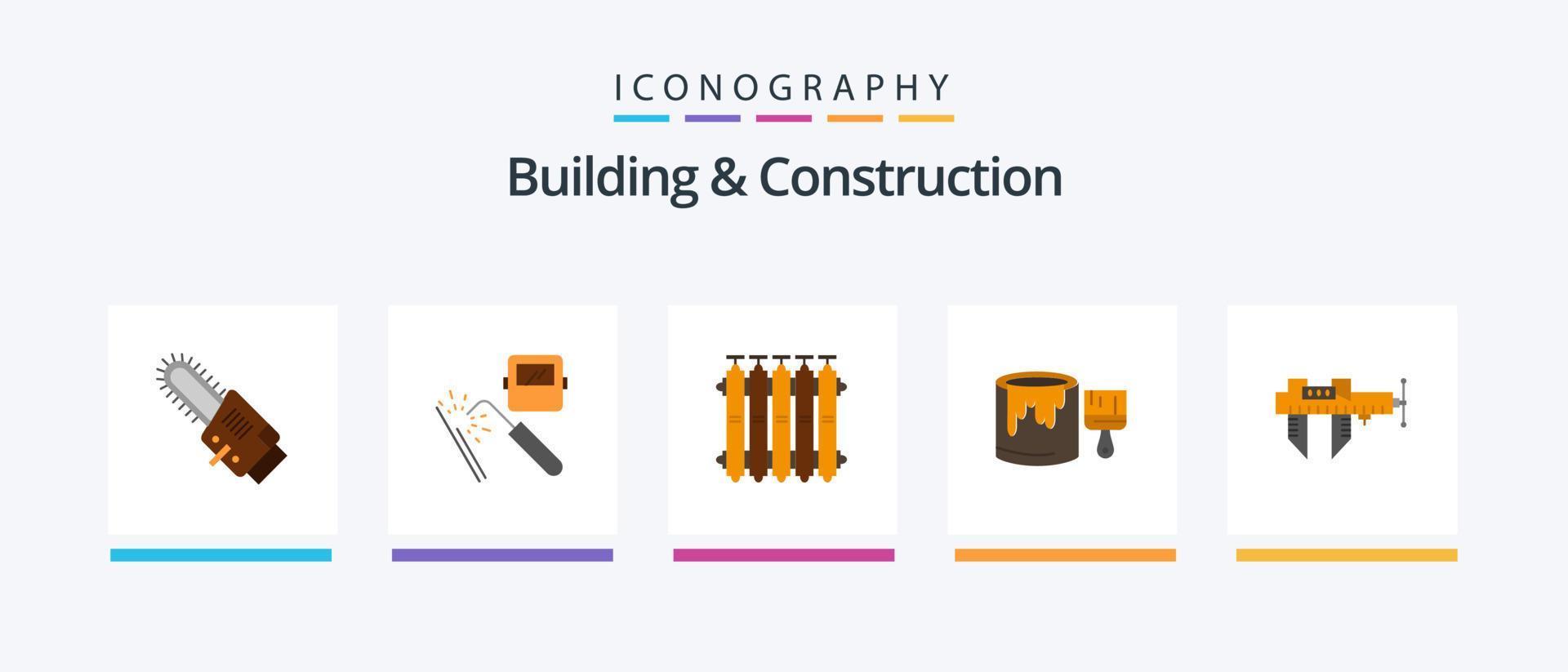 paquete de iconos de 5 planos de construcción y construcción que incluye pintura. balde. industria. cepillar. cálido. diseño de iconos creativos vector