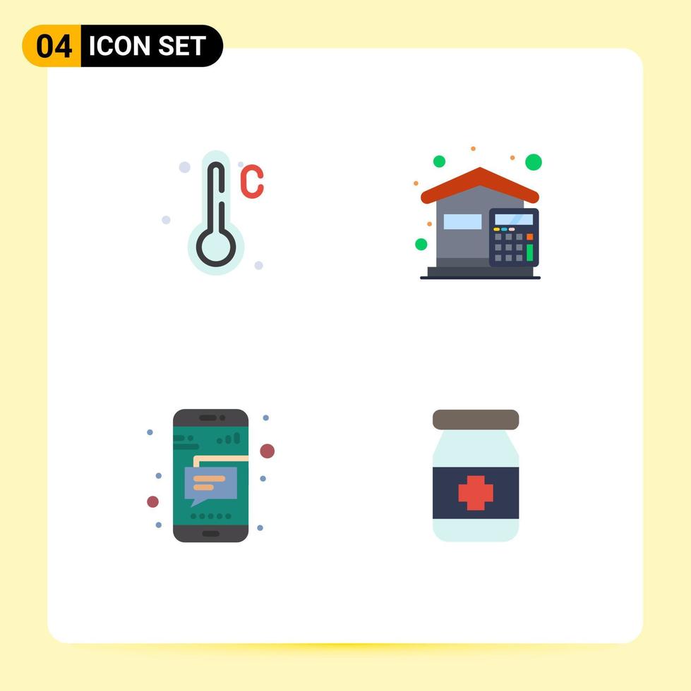4 Universal Flat Icons Set for Web and Mobile Applications temperature mobile bills expenses text Editable Vector Design Elements