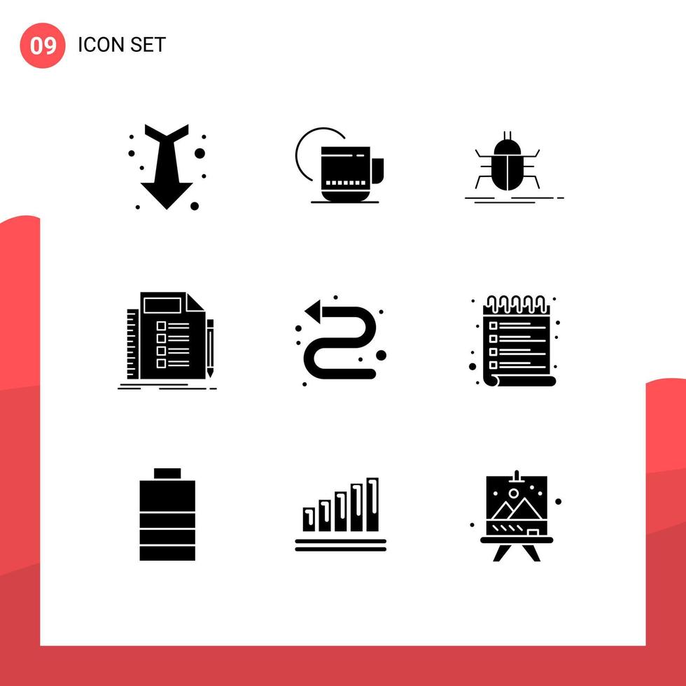 9 Universal Solid Glyph Signs Symbols of task plan bug list virus Editable Vector Design Elements
