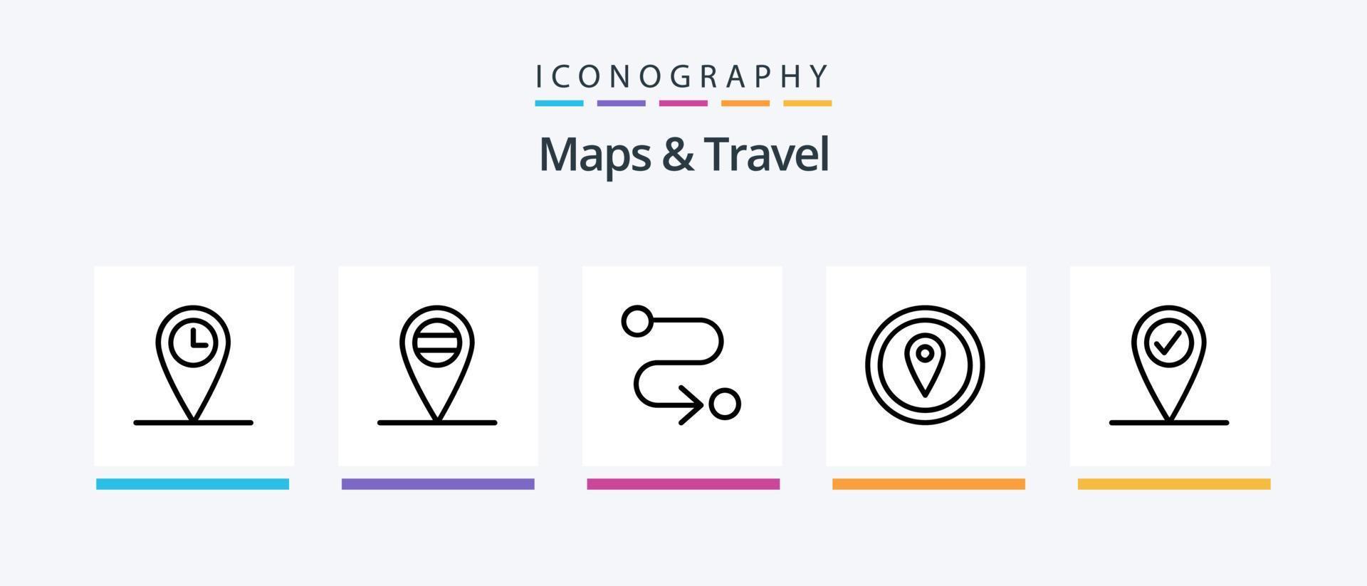 Maps and Travel Line 5 Icon Pack Including . map marker. location. add. Creative Icons Design vector