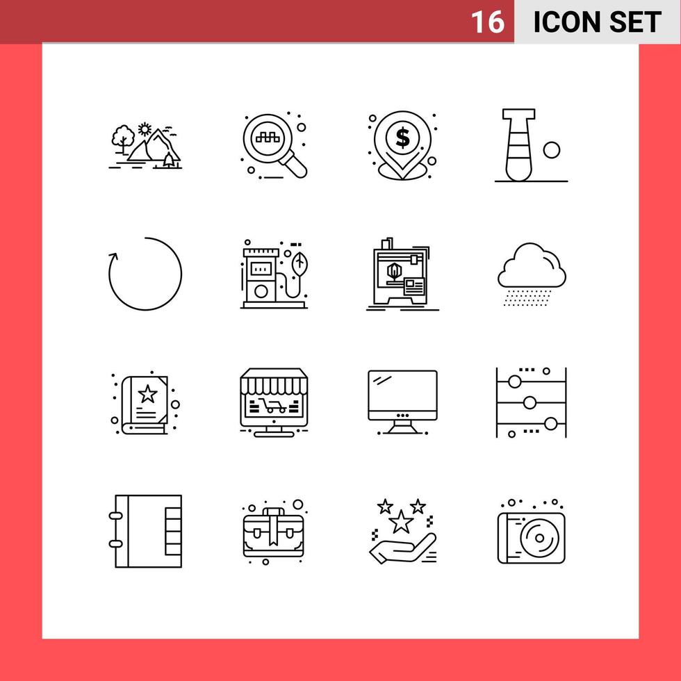 User Interface Pack of 16 Basic Outlines of rotate arrow dollar sport bat Editable Vector Design Elements