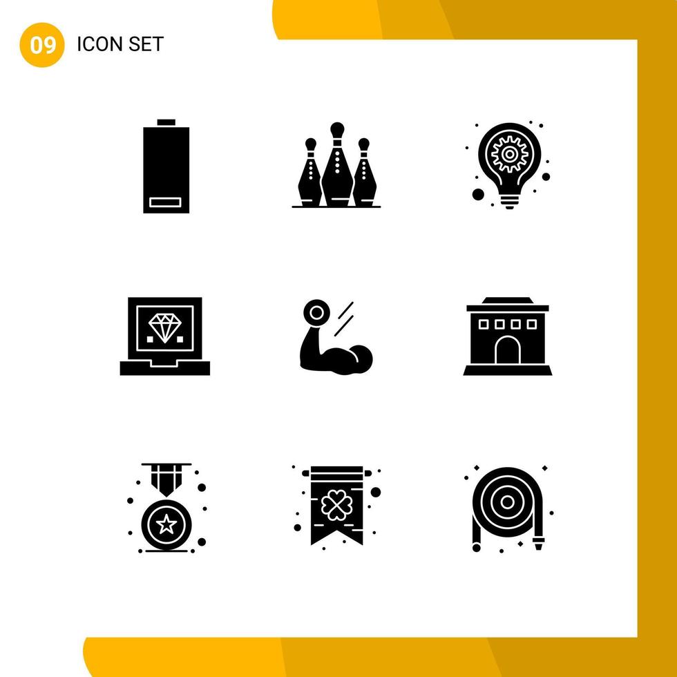 Solid Glyph Pack of 9 Universal Symbols of programming develop pins coding lamp Editable Vector Design Elements