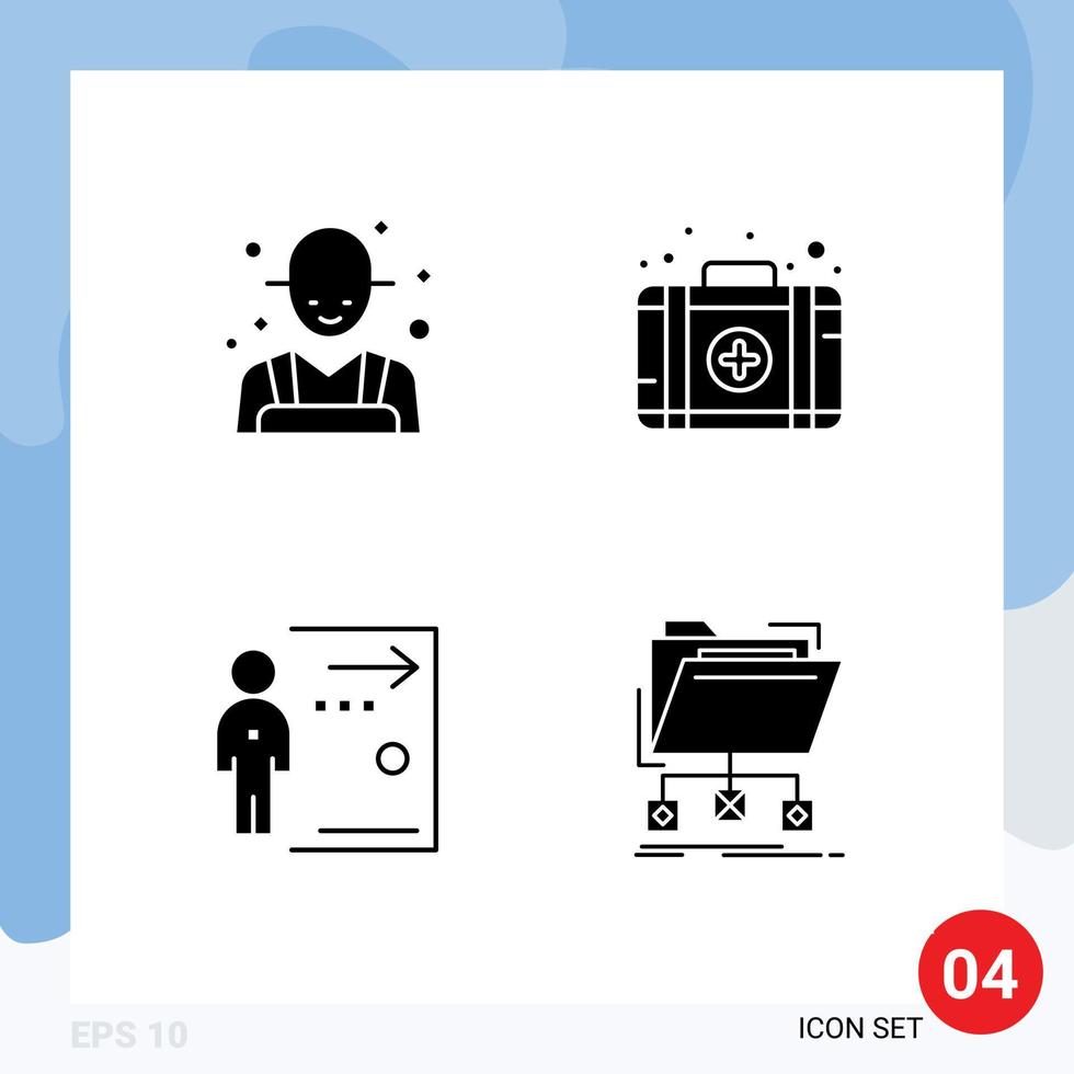 Modern Set of 4 Solid Glyphs and symbols such as farm fired rancher kit person Editable Vector Design Elements