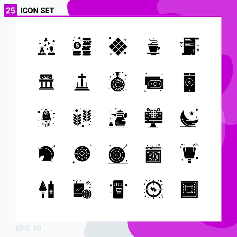 Pictogram Set of 25 Simple Solid Glyphs of data coffee athletics cup recreation Editable Vector Design Elements