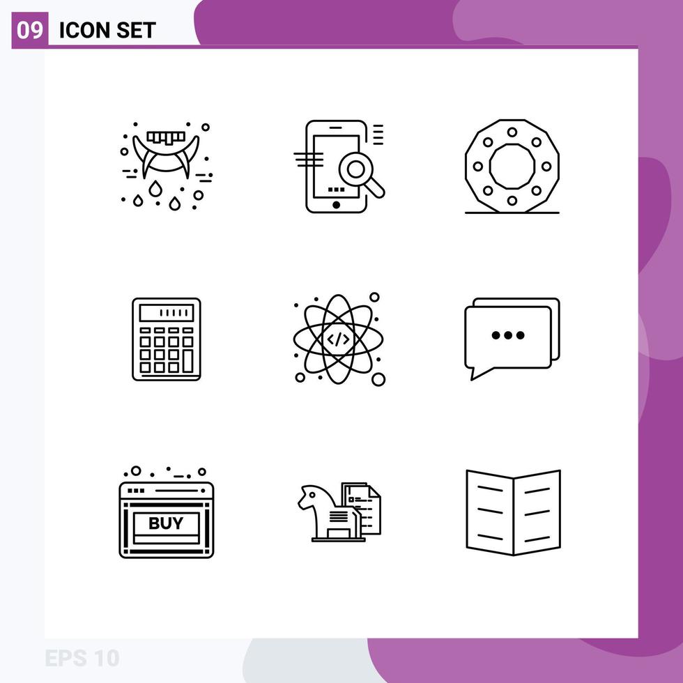 Group of 9 Outlines Signs and Symbols for calculate accounting configuration calculator holiday Editable Vector Design Elements