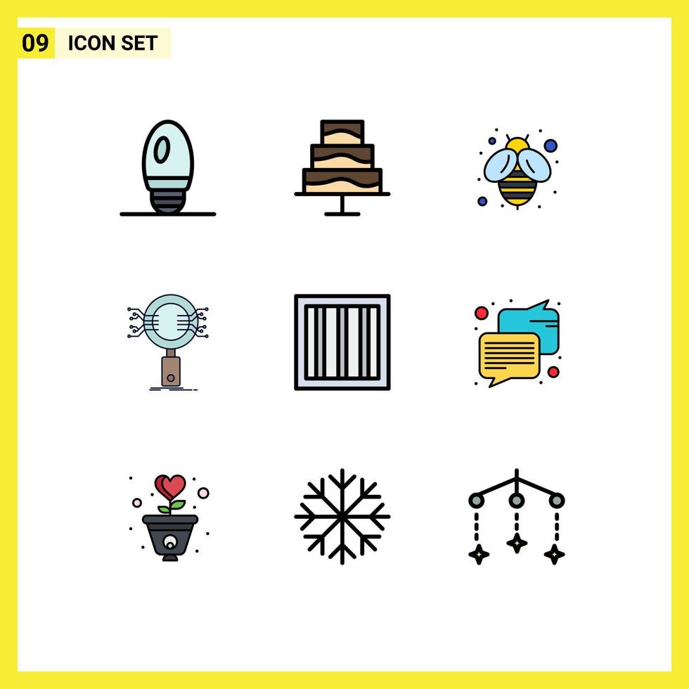 Modern Set of 9 Filledline Flat Colors Pictograph of chat jail honey criminal research Editable Vector Design Elements