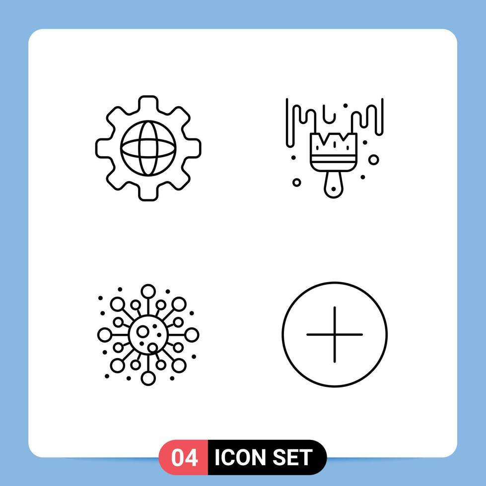 4 Universal Line Signs Symbols of globe science brush hobby add Editable Vector Design Elements