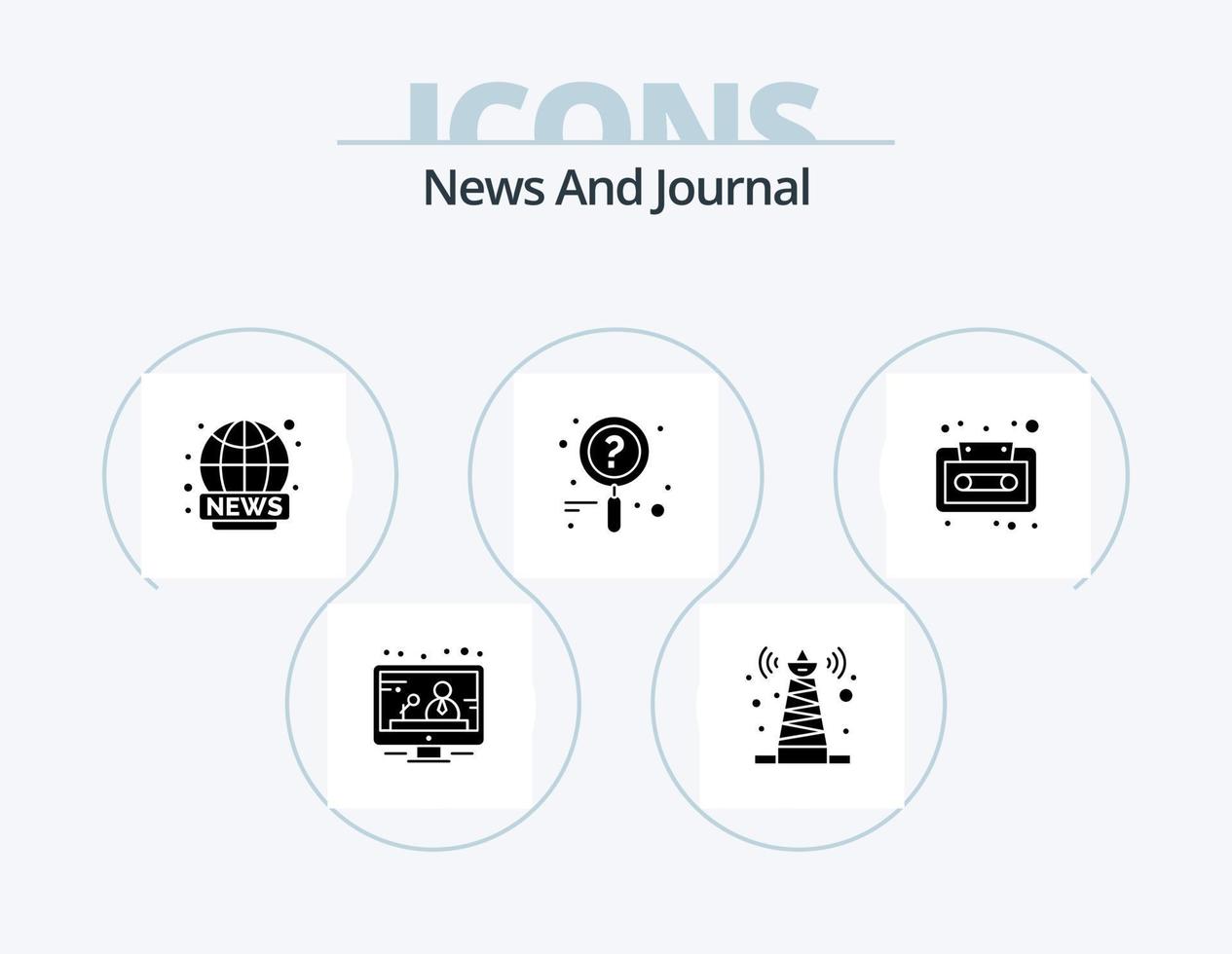 News Glyph Icon Pack 5 Icon Design. tape. audio cassette. broadcasting. audio. research vector