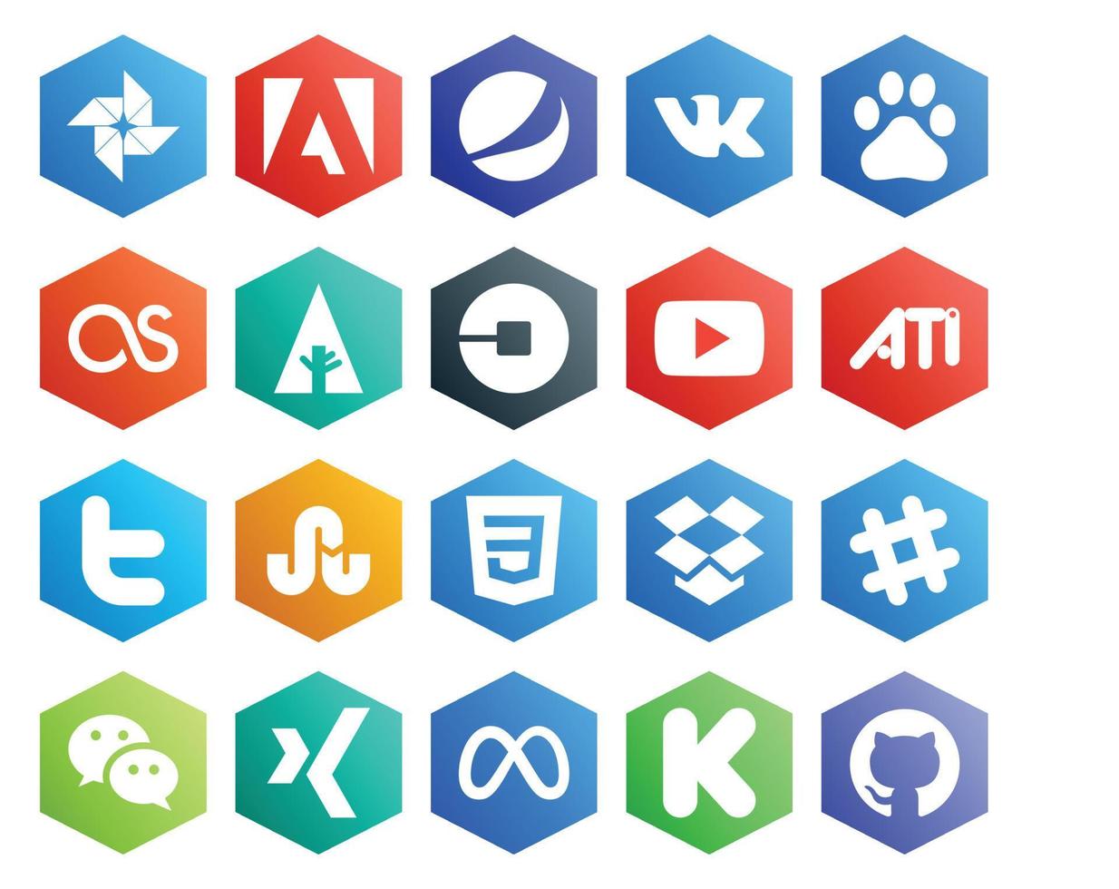 paquete de 20 íconos de redes sociales que incluye dropbox stumbleupon car tweet ati vector